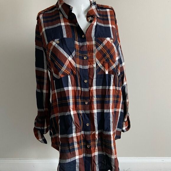 Dynamite Orange & Navy Flannel Shirt - Picture 1 of 4